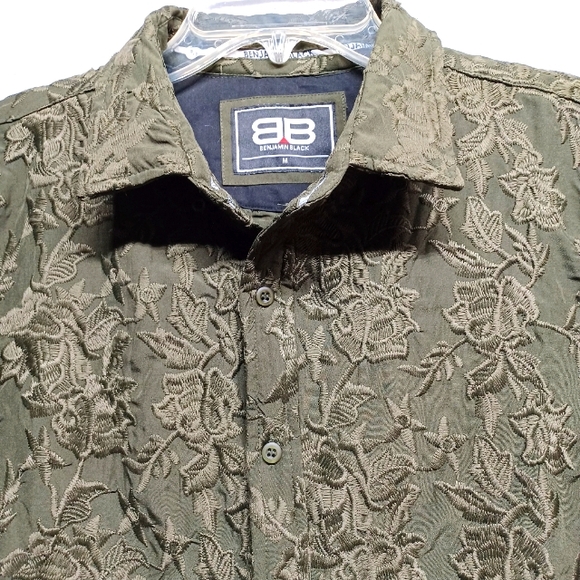 Benjamin Black Embroidered Shirt Short Sleeve Color Green Sz M - Picture 2 of 8